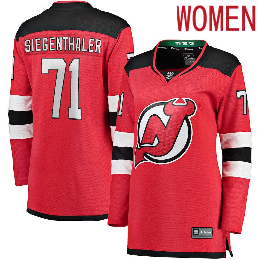 Women New Jersey Devils 71 Jonas Siegenthaler Fanatics Branded Red Home Breakaway Player NHL Jersey
